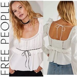 NWOT Free People Cathleen Lace Trim Blouse xs